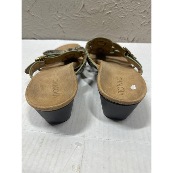 Vionic Amber Sandals 381Radia Snakeskin Green Patent Leather Slip On Size 8 - Picture 5 of 5